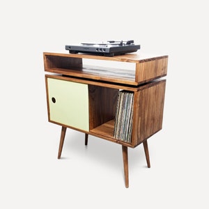 Mid Century Modern Record Console, Turntable Stand, Retro Vinyl Stand