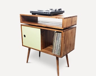 Mid Century Modern Record Console, Turntable Stand, Retro Vinyl Stand