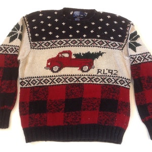 Vtg POLO RL '92 Knit Fire Truck Sweater Sz Large RL 92 Ralph