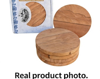 Sandstone Coasters (5 Pc. Set) Thirsty Absorbent | Unique Natural PATTERN | Cork Surface Protection| Heat-Treated Craftsmanship|"Wood Grain"