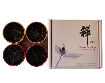 Yunnan Chang Ning Black Tea/ Dian Hong Ripe Aged Pu-erh Tea (Fermented), Old Tree Loose Leaves, 8g(0.28 oz)×4 canisters/box