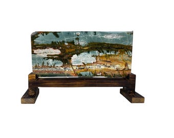 Picture Jasper Stone Slab with Custom Wood Base