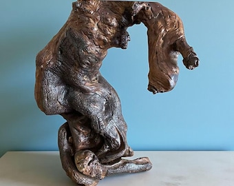 Handcrafted Purple Teak Root Sculpture, Natural Wood Art Home Decor