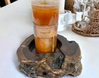 Natural Wood Candle Holder, Rustic Table Centerpiece