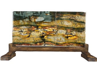 Picture Jasper Stone | Double-Sided Natural Artwork with Wood Base