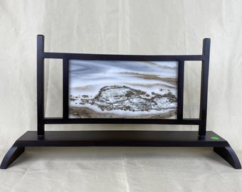 Natural Dali Marble Picture Sliced Rock, Qin-Dynasty Style Base, Ocean, Icefield