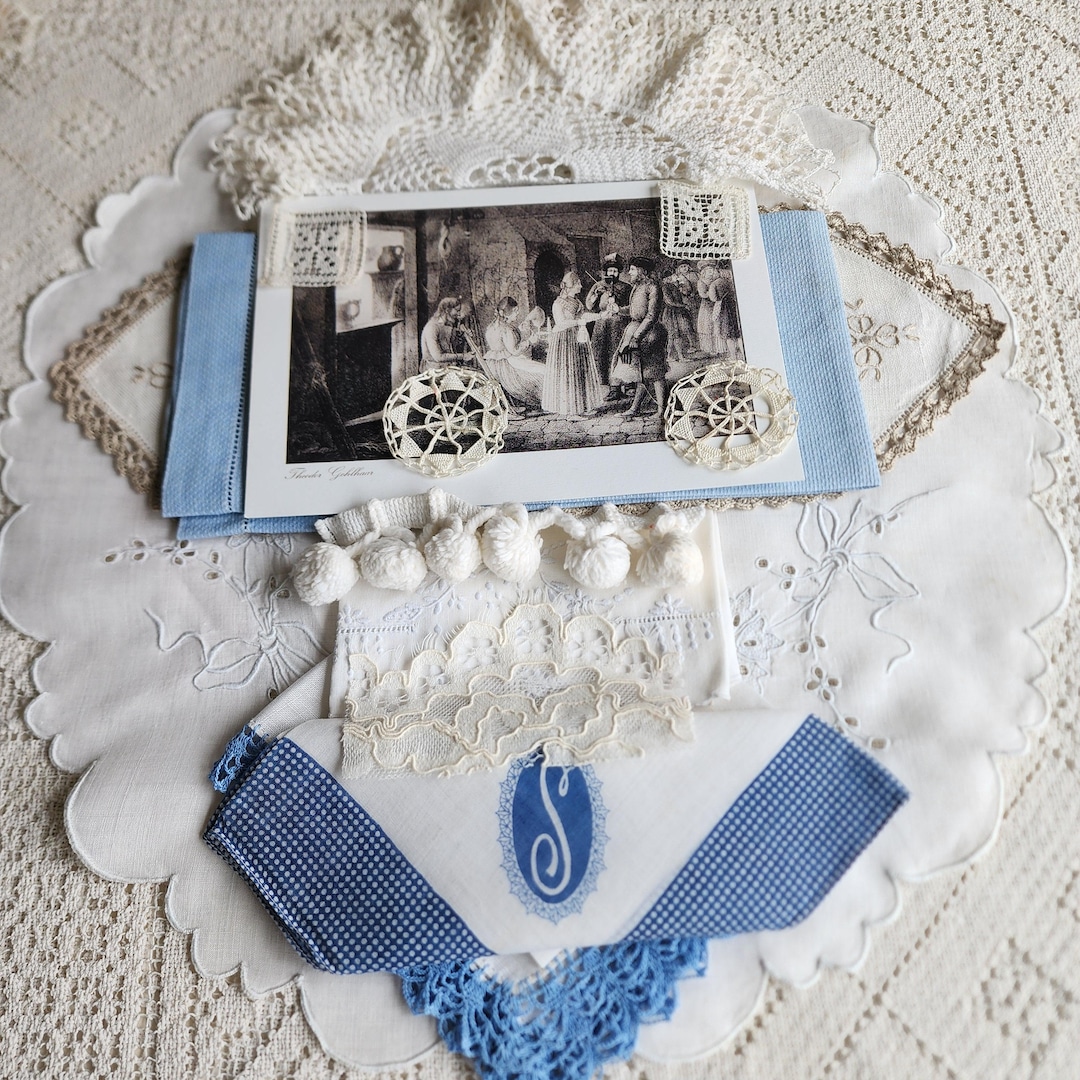 BLUE One-of-a-kind Vintage Linen, Fabric Cutting Craft Bundle, for ...