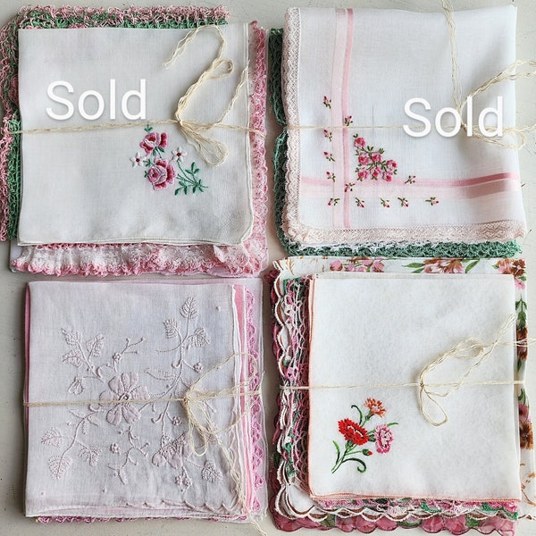 Vintage wedding pink hankerchief bundle, handkerchief, hankies, choose which one.