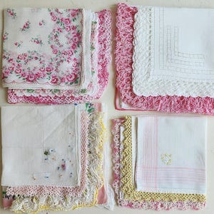 Vintage pink hankerchief, hankies, handkerchief, bundle. Choose which one would you like