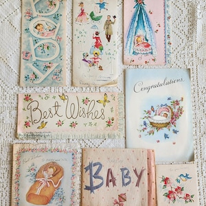 8 Vintage BABY Glückwunschkarten aus den 40er, 50er Jahren, gebraucht