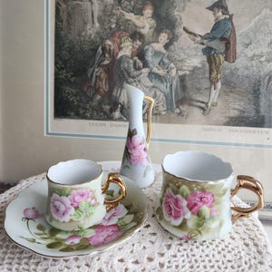 Vintage Lefton China Hand Painted Rose Tea Set – Cup, Saucer, Creamer, Vase