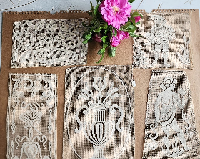 Antique Handmade Netted Filet Lace Motiffs - Etsy