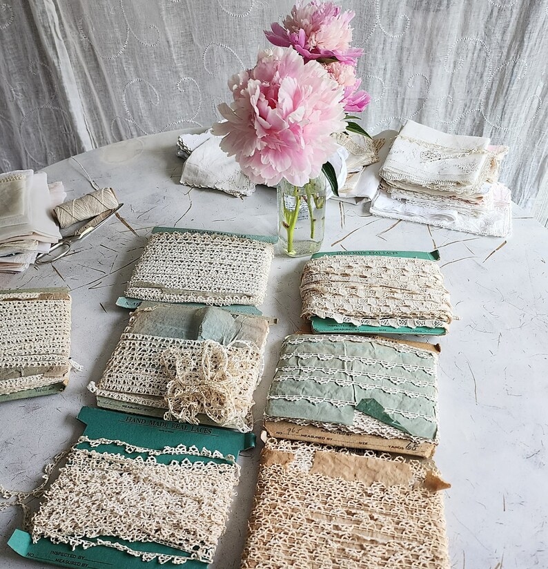 Vintage Handmade Cotton Lace Set: 4 Yards Total - Etsy
