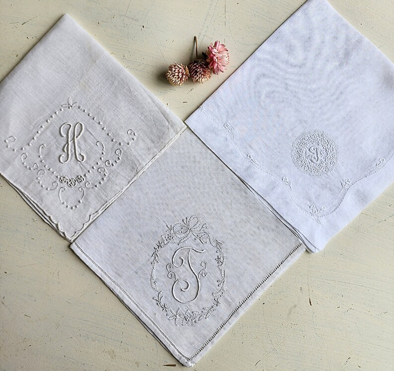 Vintage monogrammed hankerchief, letters sold separately, H and T image 1