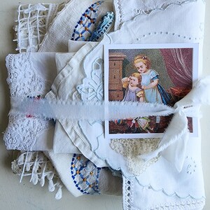 BLUE one-of-a-kind vintage linen craft bundle