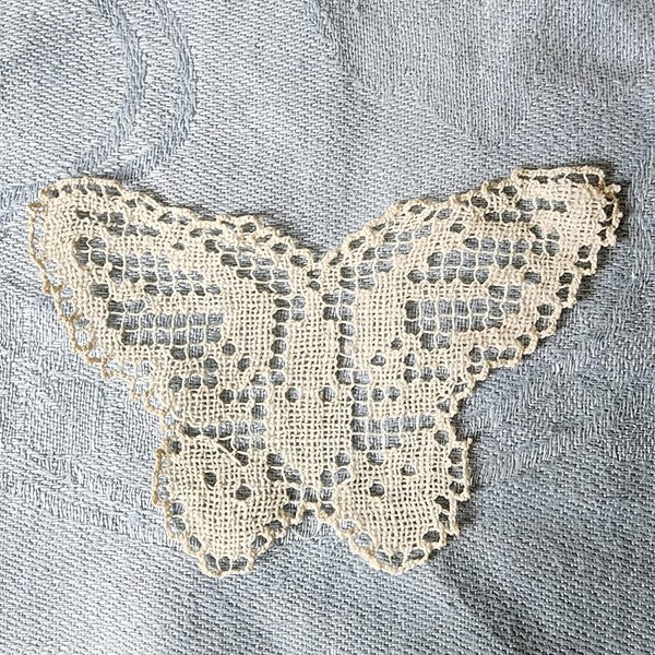 Antique handmade netted filet lace butterfly 2.5 by 3.5 inches