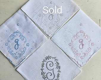 Letters J and G vintage monogrammed hankerchief letters sold separately