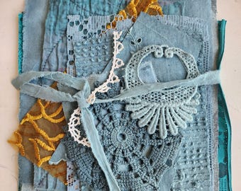 TEAL Fabric Bundle, Vintage Textures, Slow Stitching Squares