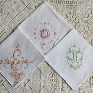 Letters E, L, R vintage monogrammed hankerchief letters sold separately