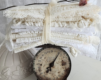 2 pounds of vintage lace curtain different textures grab bag