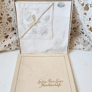 Vintage handkerchiefs in a box, sentimental gift. Handmade