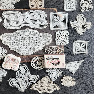 Set of miniature antique doilies, lace inserts image 2