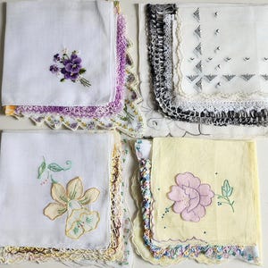 Vintage PASTEL colors hankerchief, hankies, handkerchief, 5 piece bundle. Choose which one would you like
