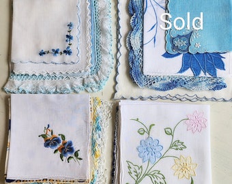 Vintage blues color handkerchief, hankies bundle