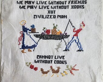 Vintage crosstich hand embroidered funny panel