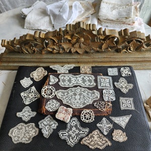 Set of miniature antique doilies, lace inserts image 5