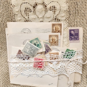 5 cartões de Natal vintage + envelopes das décadas de 1930, 40, 50