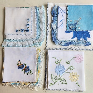 Vintage blues color handkerchief, hankies bundle