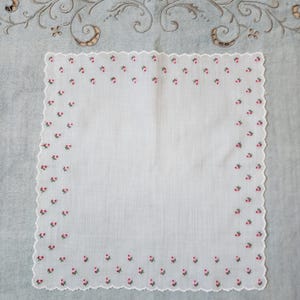 Beautifully embroidered handkerchief with pink roses, wedding gift.