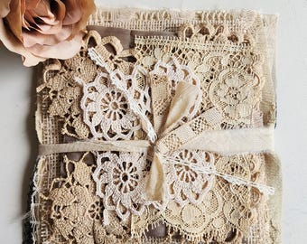 NATURAL Vintage Fabric Squares, Textured Craft Bundle