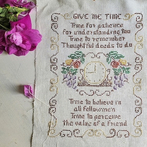 Unique find. Vintage crosstitch hand-woven linen fabric with hand stitching