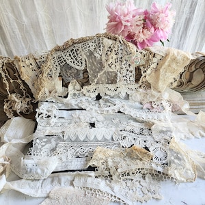 Vintage and some antique lace and trim grab bag. PLEASE READ description image 1