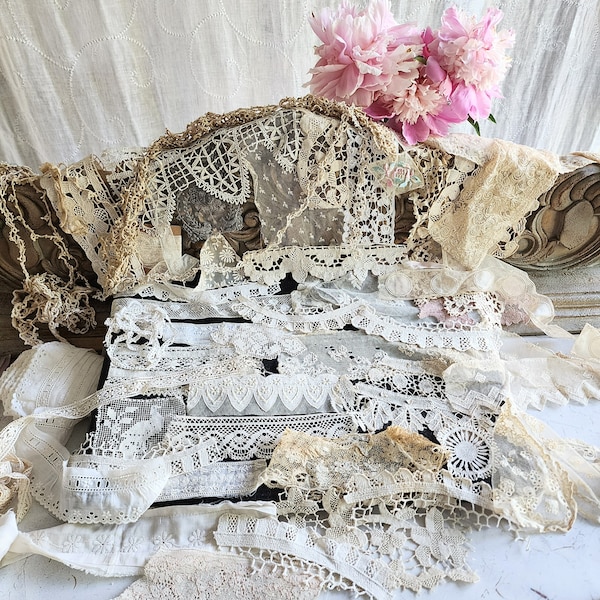 Vintage and some antique lace and trim grab bag. Please read description!!!