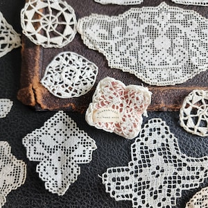 Set of miniature antique doilies, lace inserts image 3