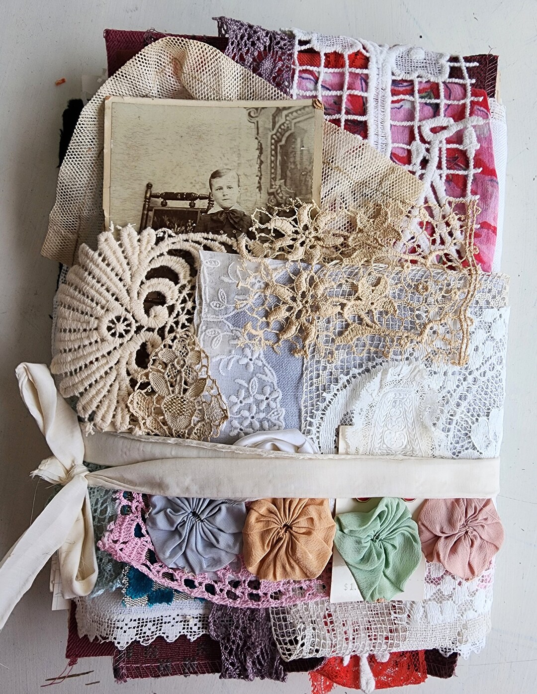 NEW 60 Pc Vintage Linen, Fabric, Ephemera, Lace, Letters Bundle for