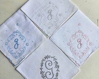 Letters J and G vintage monogrammed hankerchief letters sold separately