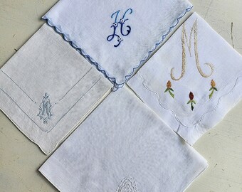 Letter H and M Vintage monogrammed hankerchief. letters sold separately