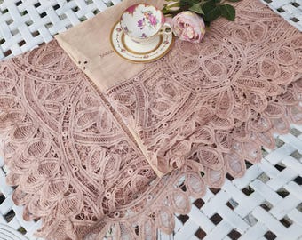 ANTIQUE hand made embroidered with lace table cloth, from 1920s, tablecloth