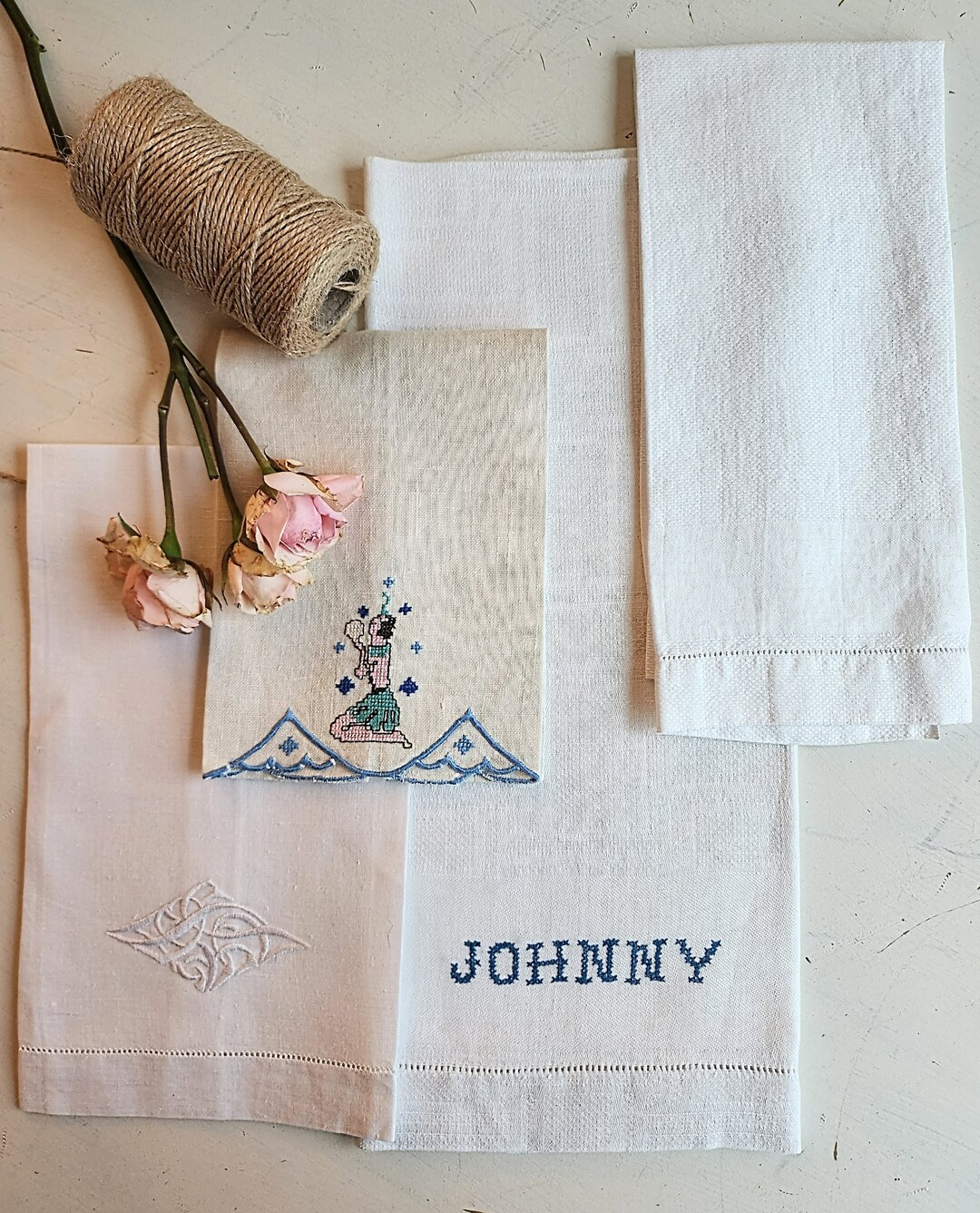 Vintage Johnny 4 Linen Towel and Napkin Collection Etsy