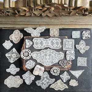 Set of miniature antique doilies, lace inserts image 1