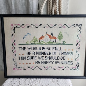 Unique find. Framed Vintage crosstitch hand-woven linen fabric with hand stitching