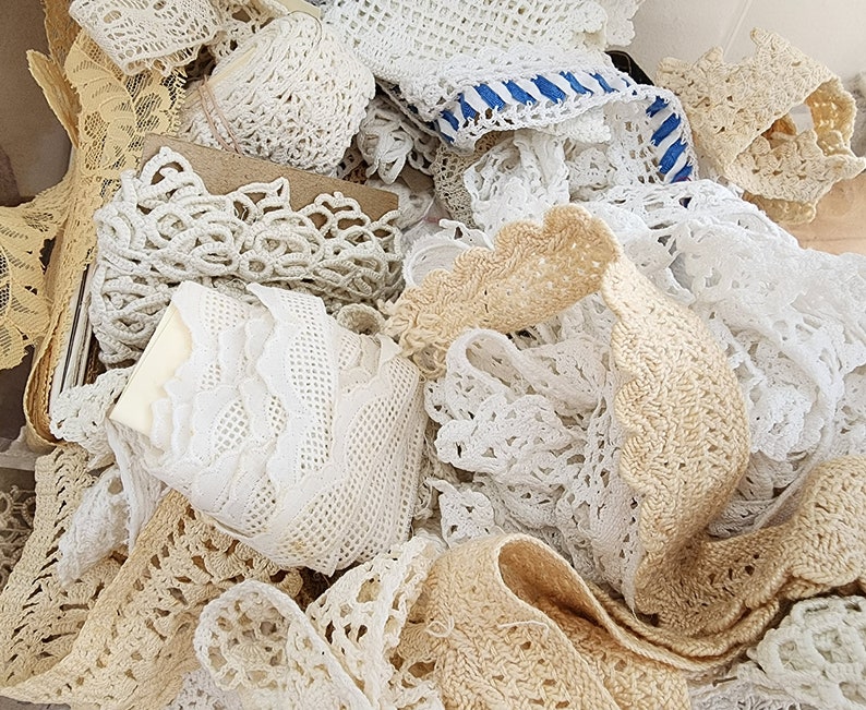 Vintage and some antique lace and trim grab bag. PLEASE READ description image 7