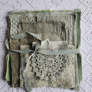 Kwadraty z tkaniny barwionej ręcznie w stylu vintage: oliwkowy wzór teksturowany, 8x8