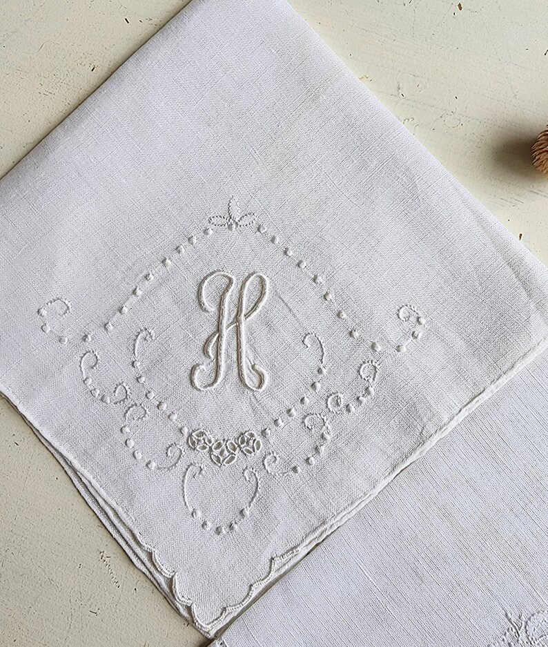 Vintage monogrammed hankerchief, letters sold separately, H and T image 2