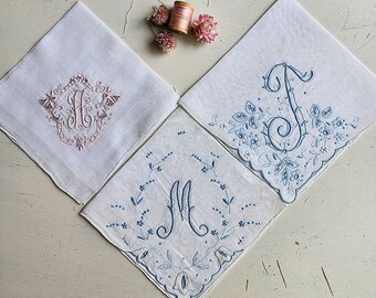 Vintage monogrammed hankerchief, letters sold separately A, M, T