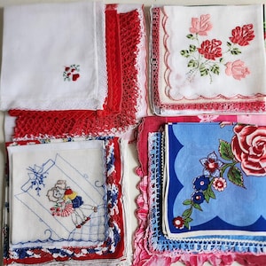Vintage RED color handkerchief, hankies bundle